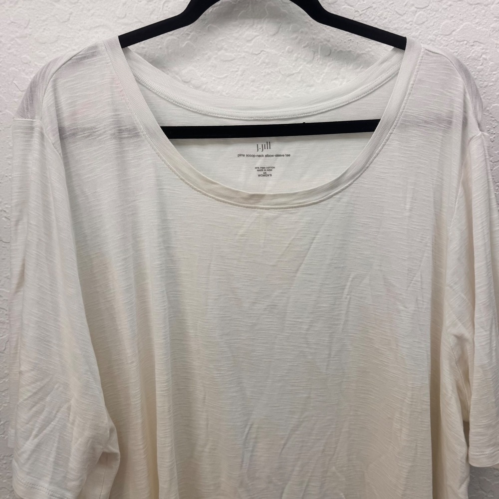 J. Jill Womens 4X White Pima Cotton Slub Tee‎ Shirt Scoop Neck Elbow Sleeve